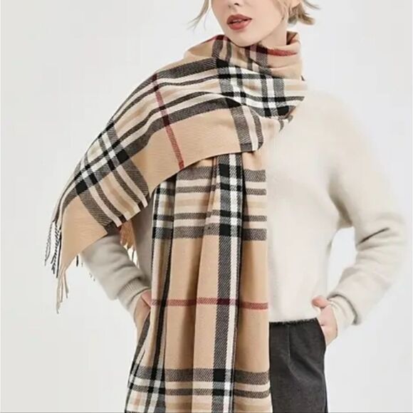 Chic Plaid Fringe Winter Scarf Super Soft Cashmere Feel Polyester - Picture 5 of 12